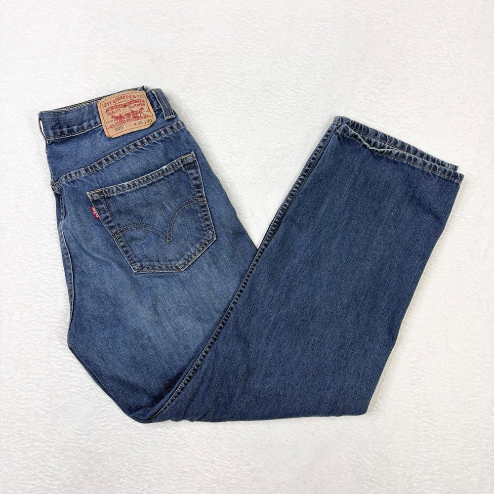 Levis 505 Mens Straight Fit Blue Denim Jeans 100% Cotton 36x30 Measures 35x27
